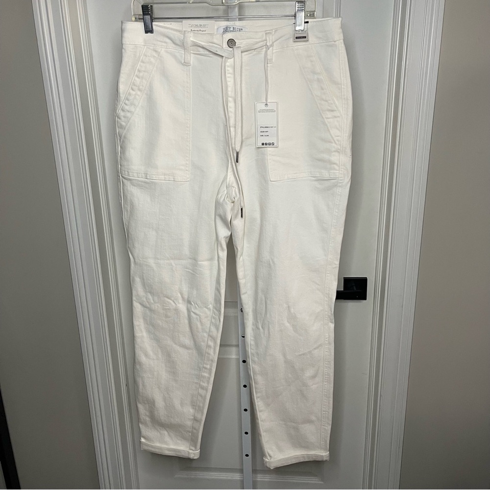 Judy Blue White High Waist Cargo Jogger Jeans Drawstring Size 11/30 NWT